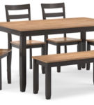 Gesthaven Dining Table with 4 Chairs and Bench (Set of 6)-Natural/Brown