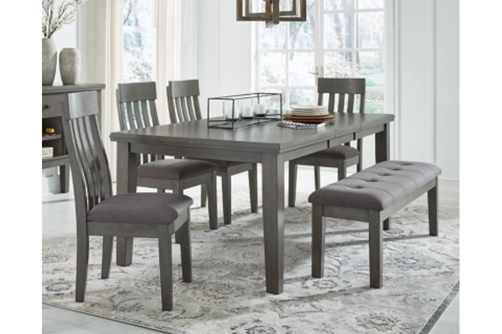 Signature Design by Ashley Hallanden Dining Table, 4 Chairs, and Bench-Gray