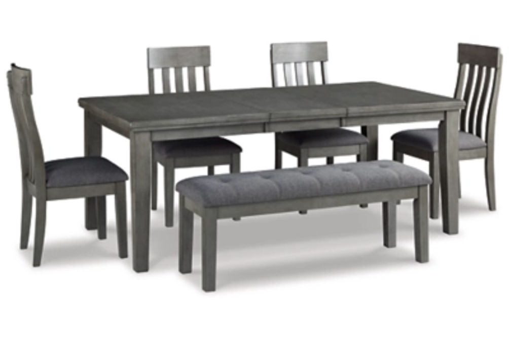 Signature Design by Ashley Hallanden Dining Table, 4 Chairs, and Bench-Gray
