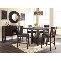 Haddigan Counter Height Dining Table, 4 Barstools and Server-Dark Brown