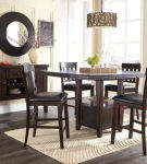 Haddigan Counter Height Dining Table, 4 Barstools and Server-Dark Brown