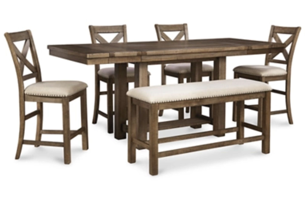 Moriville Counter Height Dining Table with 4 Barstools and Bench-Grayish Brown