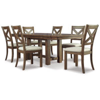 Signature Design by Ashley Moriville Dining Table and 6 Chairs-Beige
