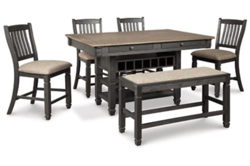 Tyler Creek Counter Height Dining Table and 4 Barstools and Bench-Black/Gray