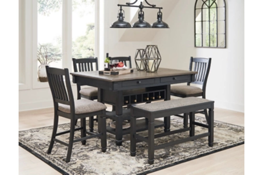 Tyler Creek Counter Height Dining Table and 4 Barstools and Bench-Black/Gray