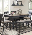 Tyler Creek Counter Height Dining Table and 4 Barstools and Bench-Black/Gray