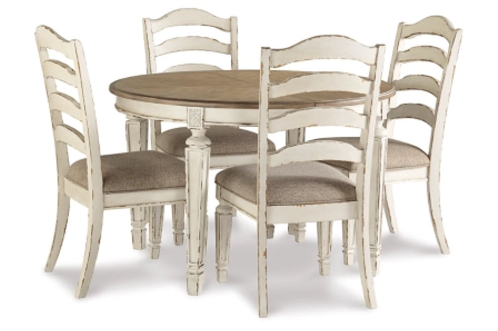 Signature Design by Ashley Realyn Dining Table and 4 Chairs-Chipped White