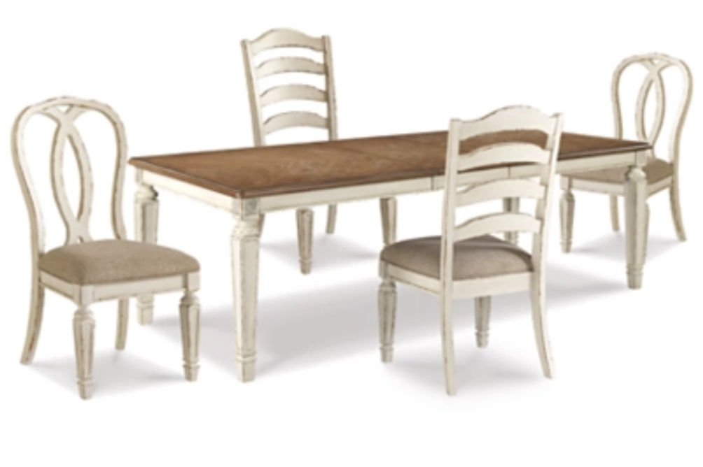 Signature Design by Ashley Realyn Dining Table and 4 Chairs-Chipped White