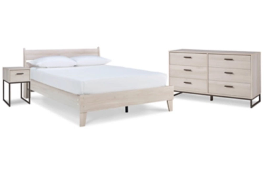 Socalle Queen Panel Platform Bed with Dresser and Nightstand-Light Natural