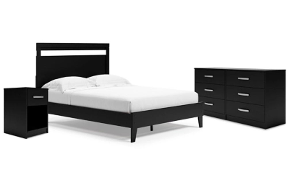 Finch Queen Panel Platform Bed with Dresser and Nightstand-Black