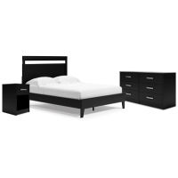 Finch Queen Panel Platform Bed with Dresser and Nightstand-Black