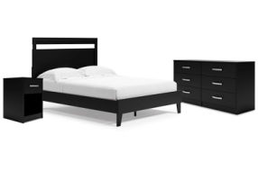 Finch Queen Panel Platform Bed with Dresser and Nightstand-Black