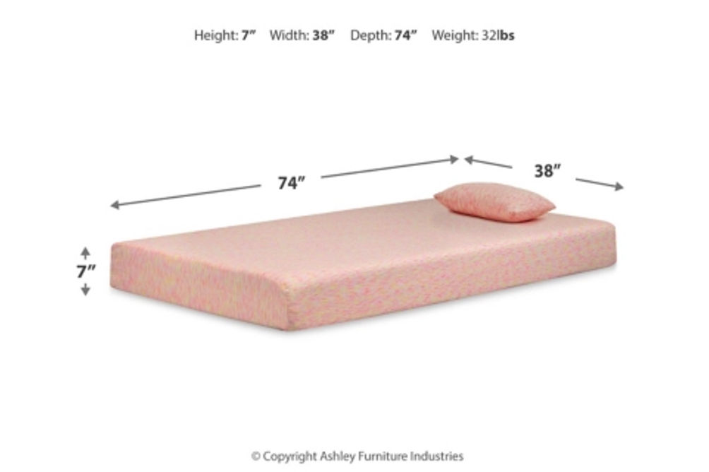 Sierra Sleep by Ashley iKidz Pink Twin Mattress and Pillow-Pink
