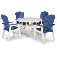 Signature Design by Ashley Toretto Outdoor Dining Table with 4 Chairs-Blue/Whi