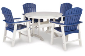 Signature Design by Ashley Toretto Outdoor Dining Table with 4 Chairs-Blue/Whi