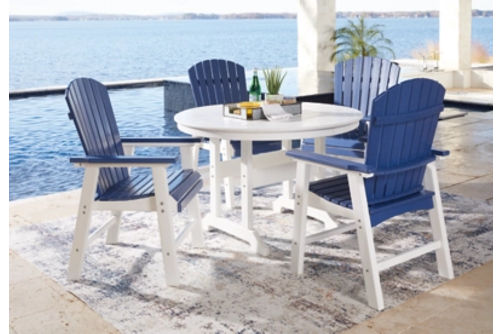 Signature Design by Ashley Toretto Outdoor Dining Table with 4 Chairs-Blue/Whi