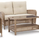 Signature Design by Ashley Braylee Outdoor Loveseat, 2 Lounge Chairs and Coffe