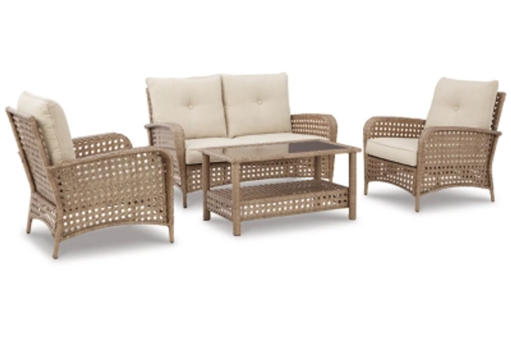 Signature Design by Ashley Braylee Outdoor Loveseat, 2 Lounge Chairs and Coffe