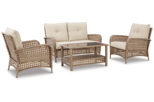 Signature Design by Ashley Braylee Outdoor Loveseat, 2 Lounge Chairs and Coffe