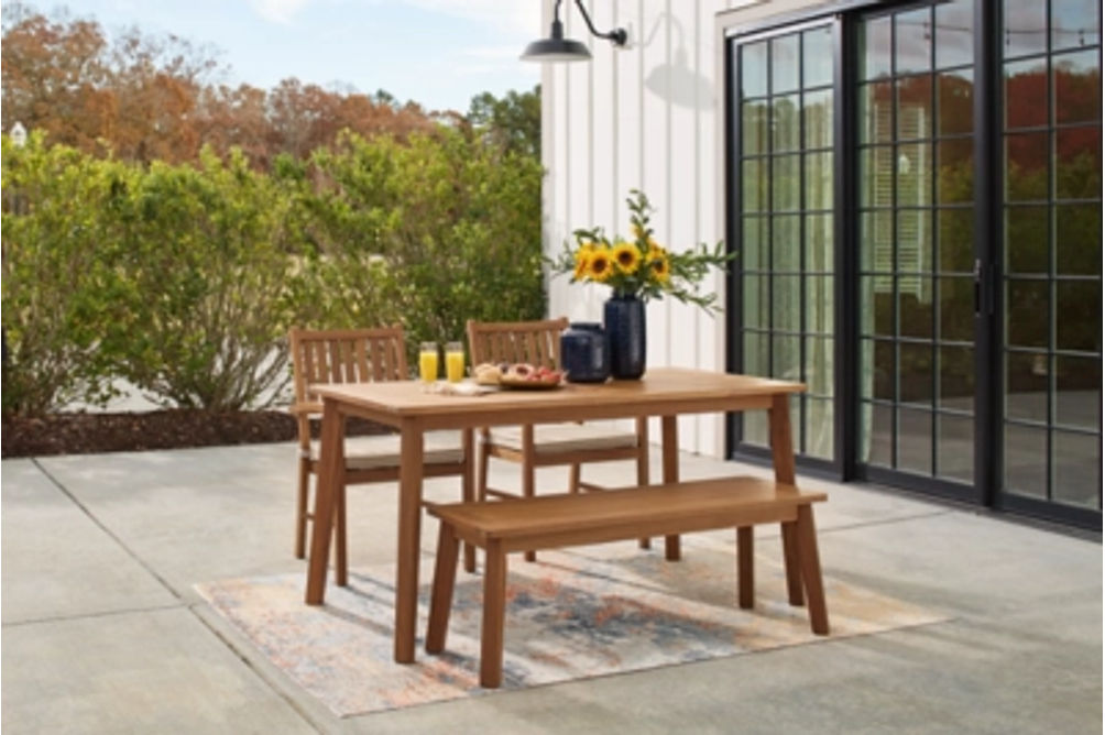 Signature Design by Ashley Janiyah Outdoor Dining Table with 2 Chairs and Benc