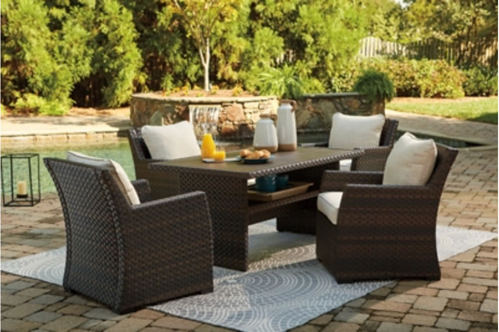 Signature Design by Ashley Easy Isle Outdoor Dining Table and 4 Chairs-Dark Br