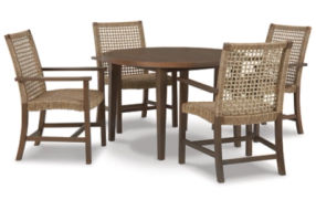 Signature Design by Ashley Germalia Outdoor Dining Table with 4 Chairs-Brown