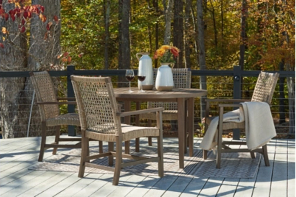 Signature Design by Ashley Germalia Outdoor Dining Table with 4 Chairs-Brown