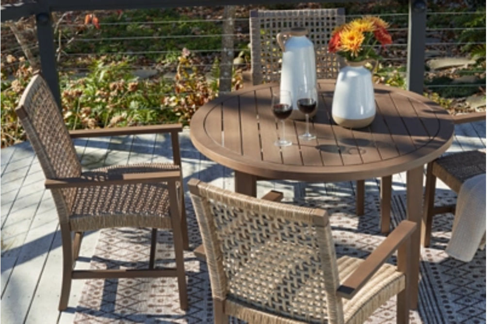 Signature Design by Ashley Germalia Outdoor Dining Table with 4 Chairs-Brown