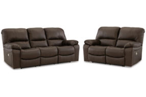 Signature Design by Ashley Leesworth Power Reclining Sofa and Loveseat-Dark Br