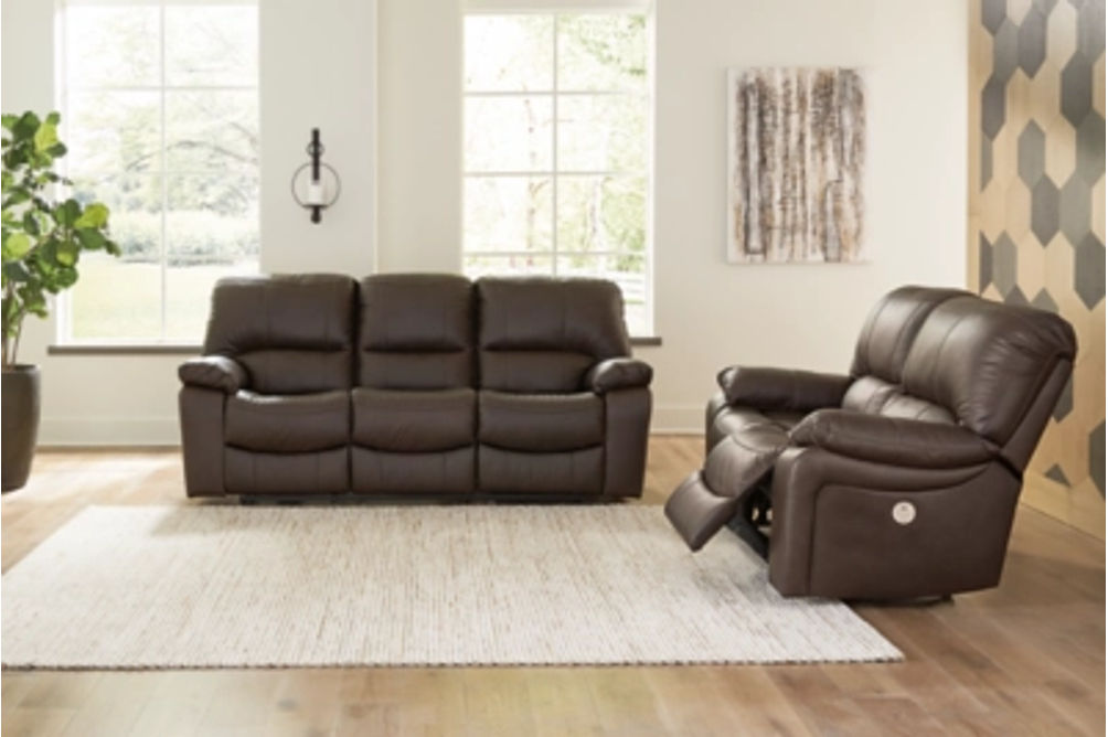 Signature Design by Ashley Leesworth Power Reclining Sofa and Loveseat-Dark Br