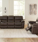 Signature Design by Ashley Leesworth Power Reclining Sofa and Loveseat-Dark Br