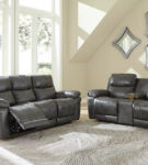 Signature Design by Ashley Edmar Power Reclining Sofa and Loveseat-Charcoal