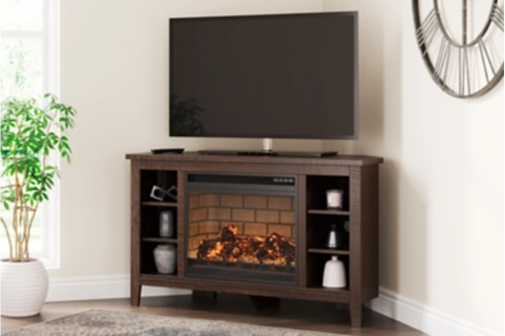 Signature Design by Ashley Camiburg Corner TV Stand with Electric Fireplace-Wa