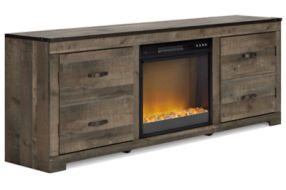 Signature Design by Ashley Trinell TV Stand with Electric Fireplace-Brown