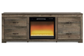 Signature Design by Ashley Trinell TV Stand with Electric Fireplace-Brown