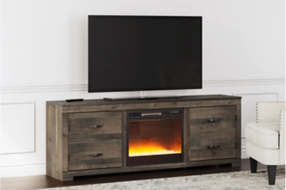 Signature Design by Ashley Trinell TV Stand with Electric Fireplace-Brown