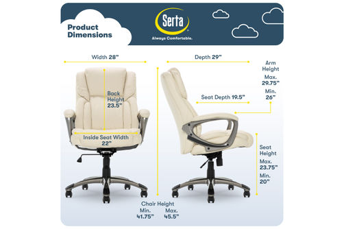 Serta - Garret Bonded Leather Executive Office Chair with Premium Cushioning - Ivory White