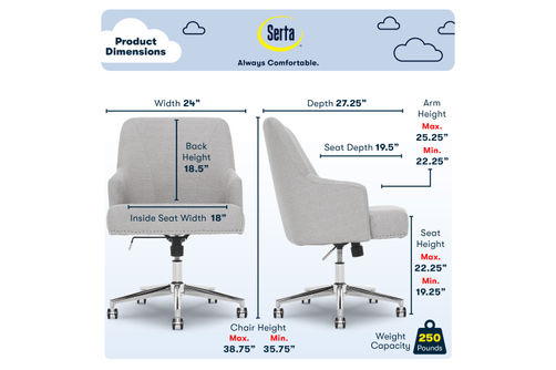 Serta - Leighton Modern Upholstered Home Office Chair with Memory Foam - Cloud Gray - Woven Fabric