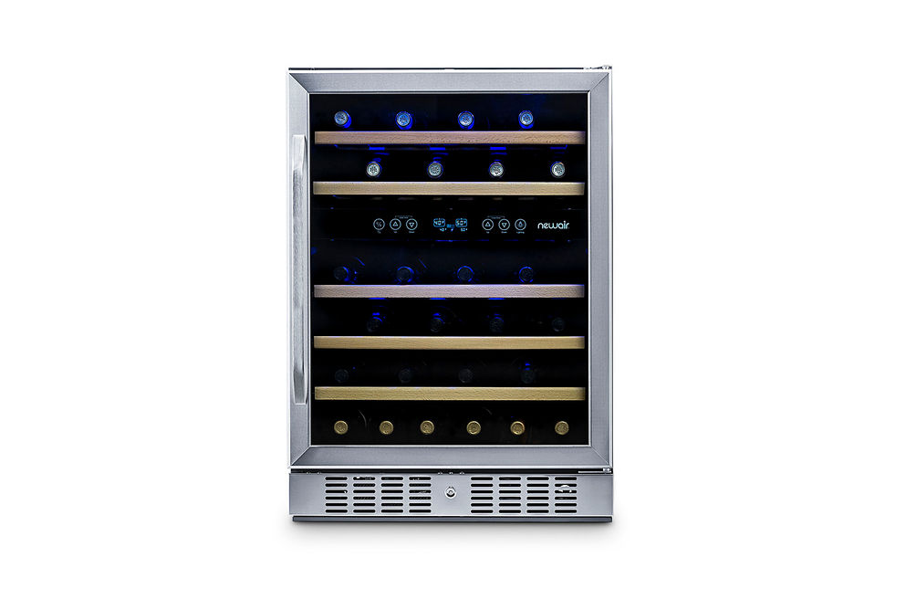 NewAir - 24 Built-in 46 Bottle Dual Zone Compressor Wine Cooler with Beech Wood Shelves - Stainles