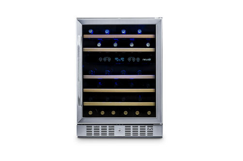 NewAir - 24 Built-in 46 Bottle Dual Zone Compressor Wine Cooler with Beech Wood Shelves - Stainles
