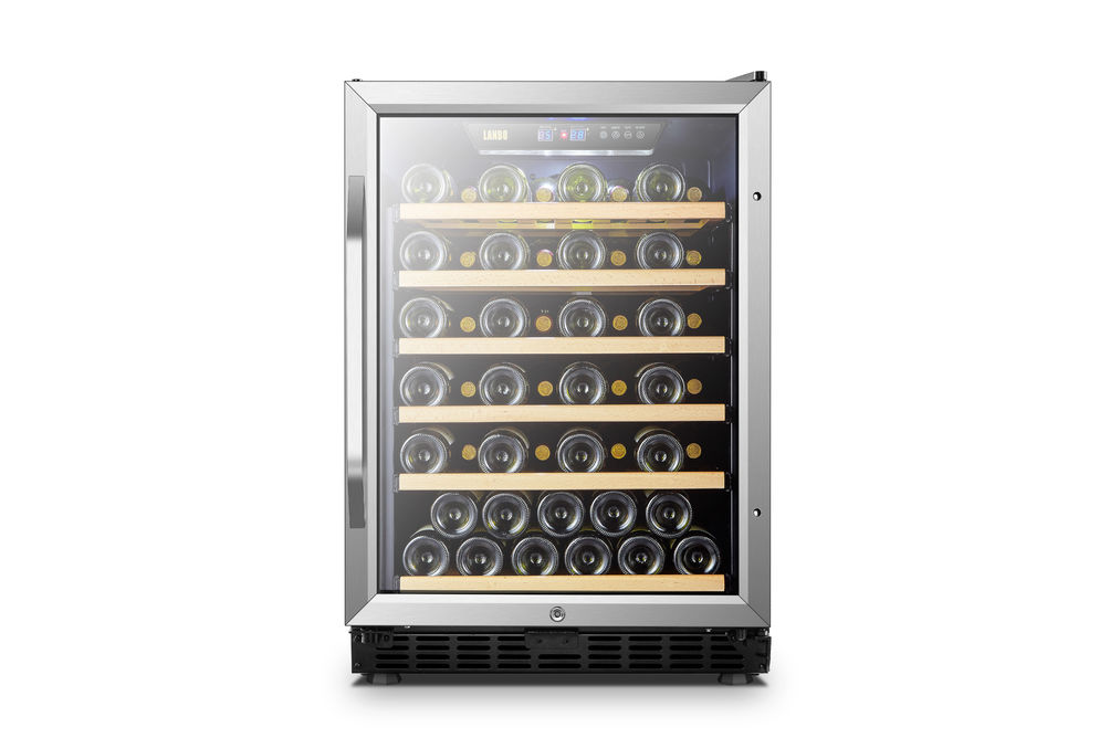 Lanbo - 24 Inch 51 Bottle Stainless Steel Single Zone Wine Fridge with Beech Wood Shelves and Doubl