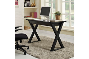 Walker Edison - Glass and Wood Computer Desk - Black