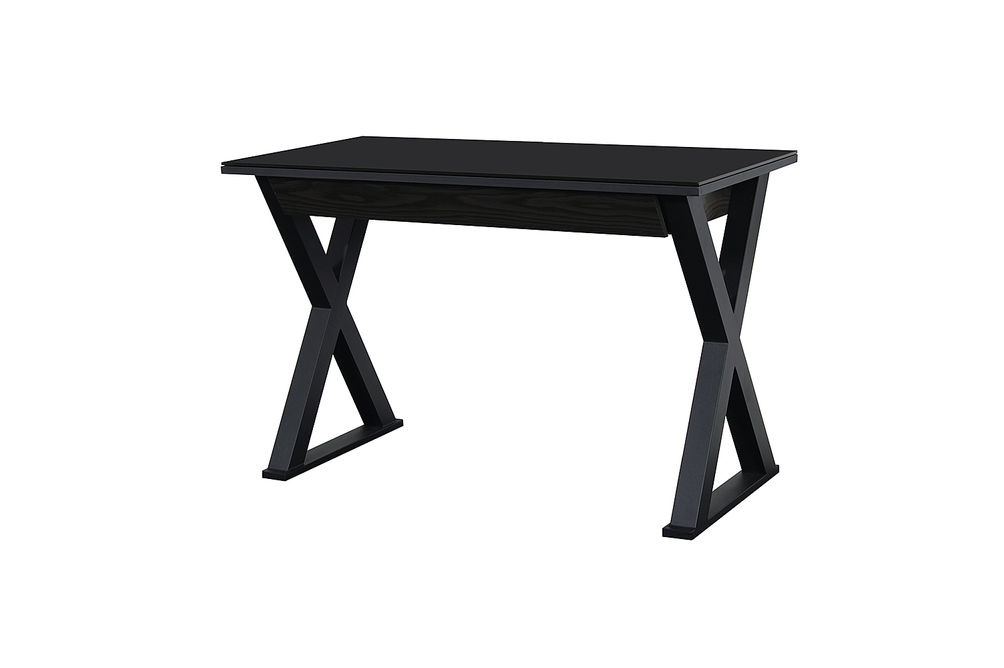 Walker Edison - Glass and Wood Computer Desk - Black