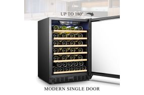 Lanbo - 24 Inch 51 Bottle Stainless Steel Single Zone Wine Fridge with Beech Wood Shelves and Doubl