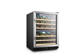 Lanbo - 44 Bottle Compressor Dual Zone Wine Refrigerator with Stainless Steel Door - Black