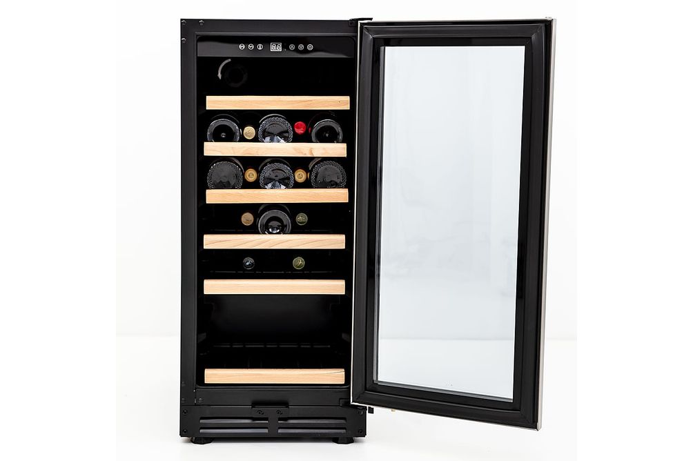 Avanti - Wine Cooler with Wood Accent Shelving, 30 Bottle Capacity, in Stainless Steel