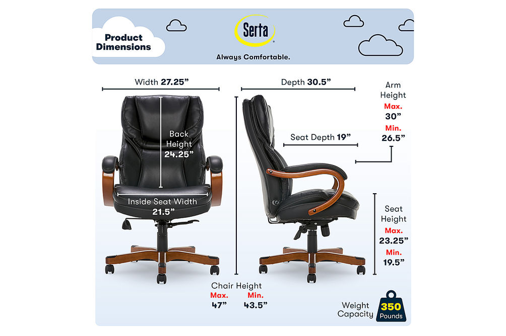 Serta - Conway Big and Tall Bonded Leather Bentwood Executive Chair - Black