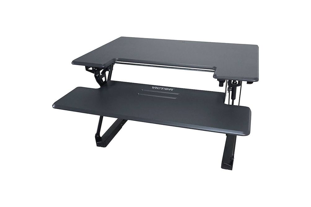 Victor - Adjustable Standing Desk Convertor with Keyboard Tray - Charcoal Gray And Black