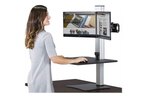 Victor - Electric Dual Monitor Height Adjustable Standing Desk Riser Workstation - Black, Aluminum