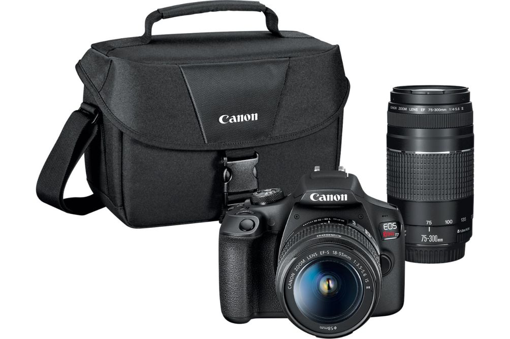 Canon - EOS Rebel T7 DSLR Video Two Lens Kit with EF-S 18-55mm and EF 75-300mm Lenses